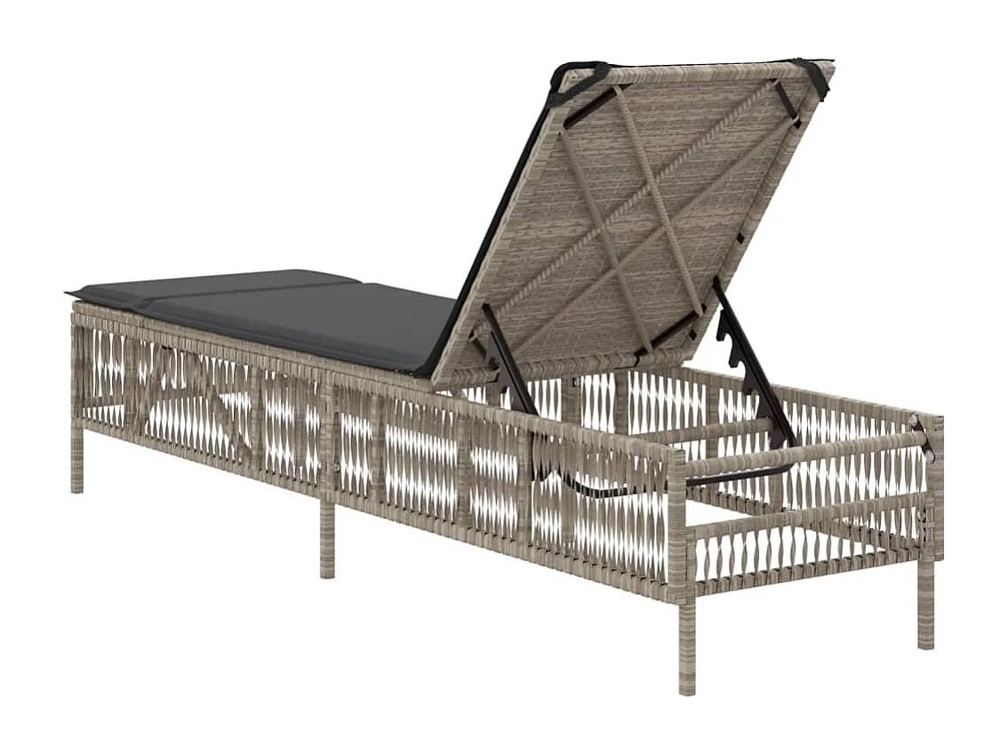Chaise longue avec coussin gris clair résine tressée