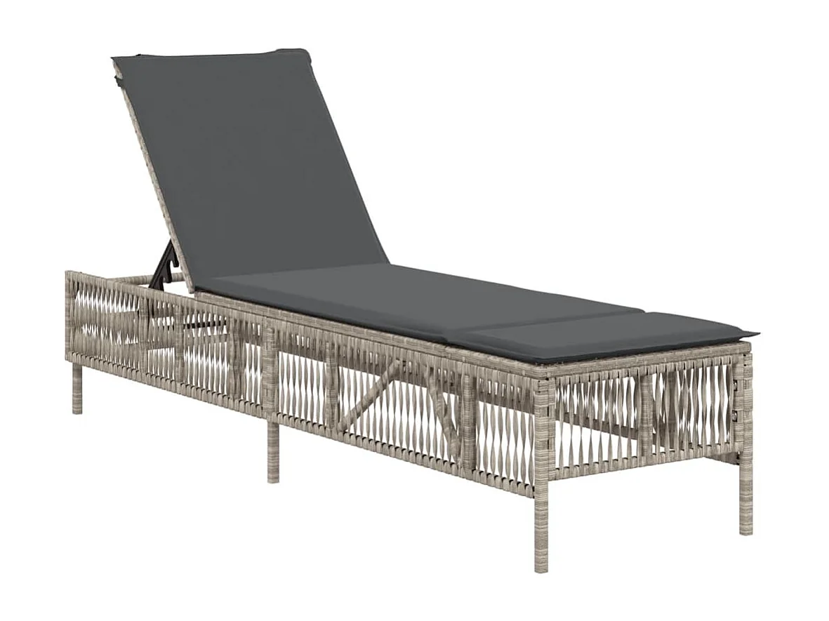 Ligbed met kussen poly rattan lichtgrijs