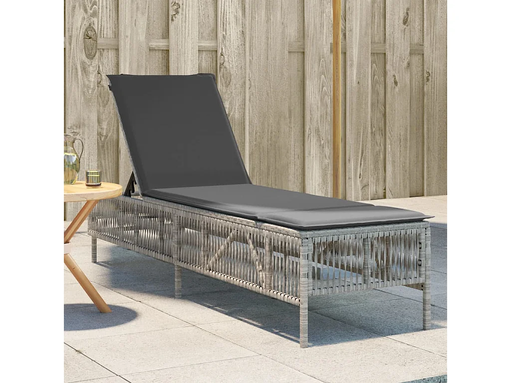 Ligbed met kussen poly rattan lichtgrijs