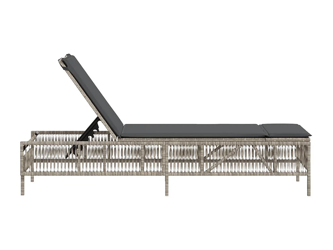 Ligbed met kussen poly rattan lichtgrijs