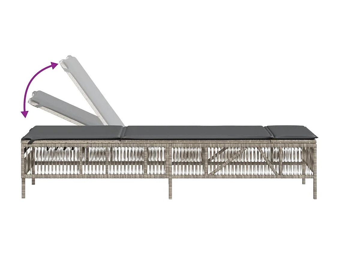 Ligbed met kussen poly rattan lichtgrijs