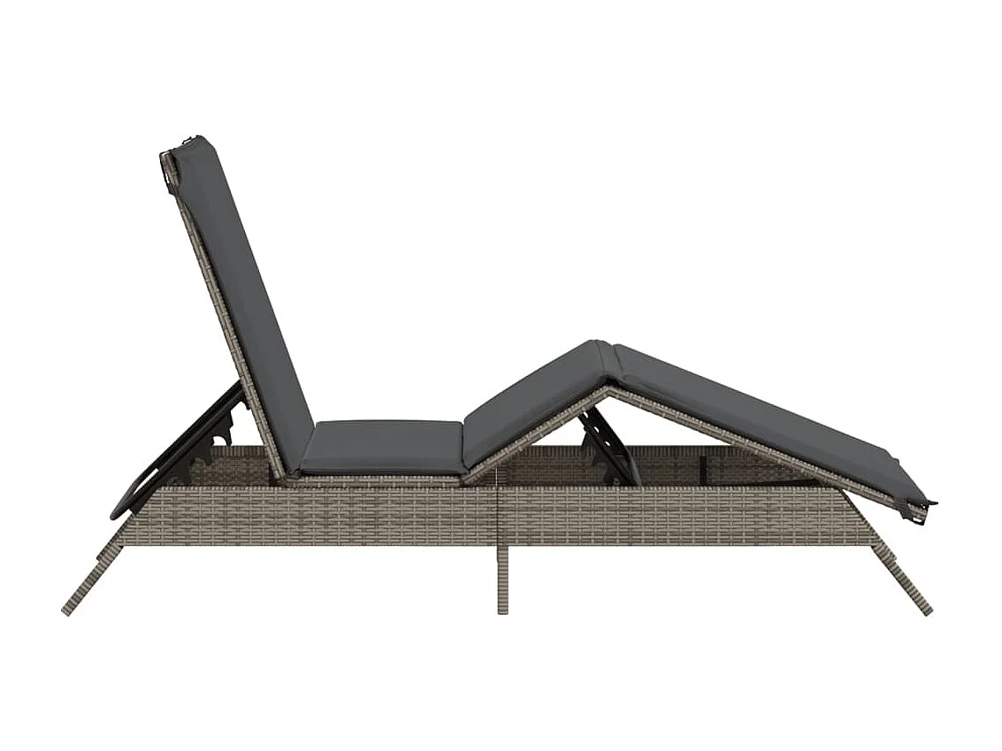 Chaise longue avec coussin gris résine tressée