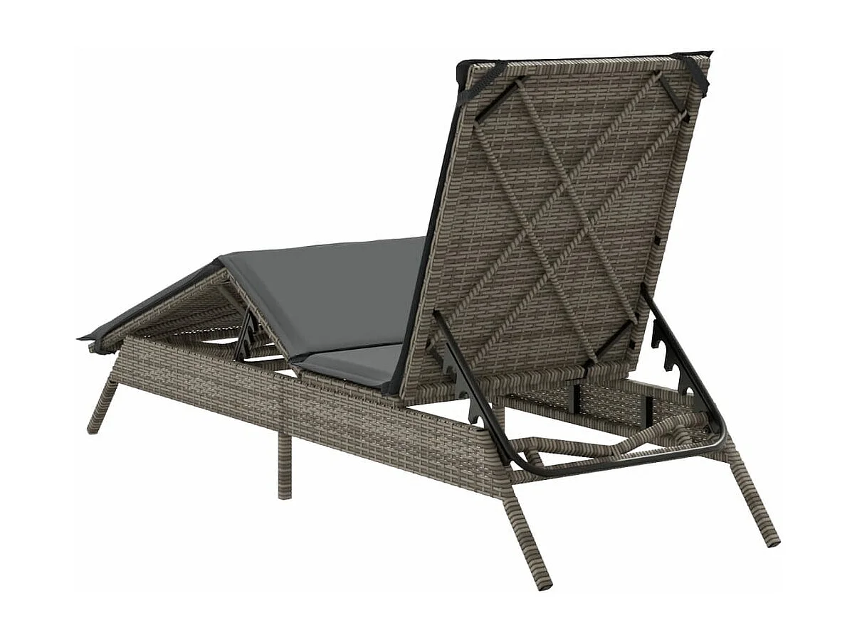 Chaise longue avec coussin gris résine tressée