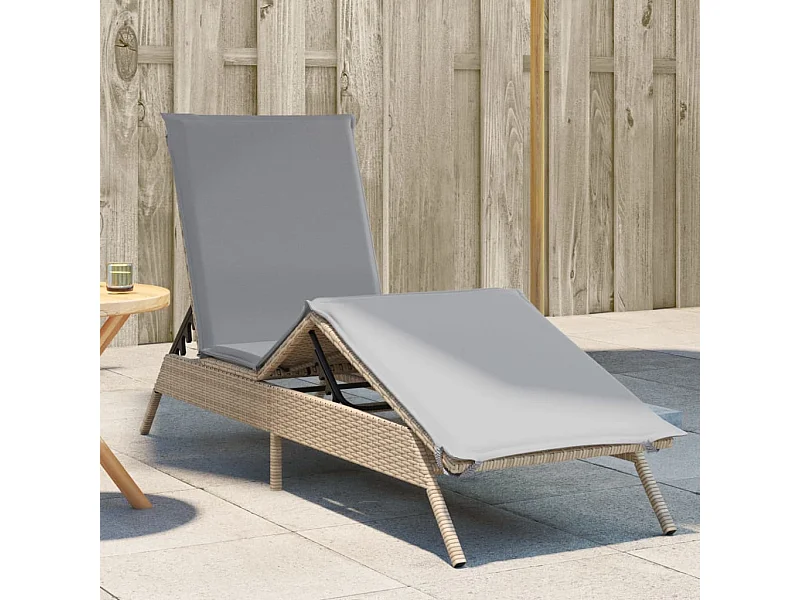 Sonnenliege mit Auflage Beige Poly Rattan