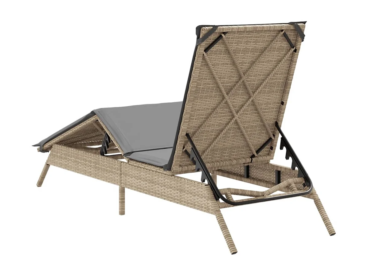 Lettino Prendisole con Cuscini Beige in Polyrattan