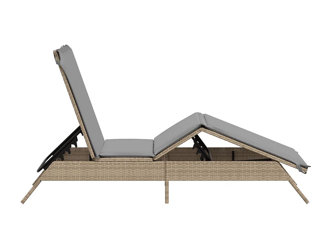 Ligbed met kussen poly rattan beige