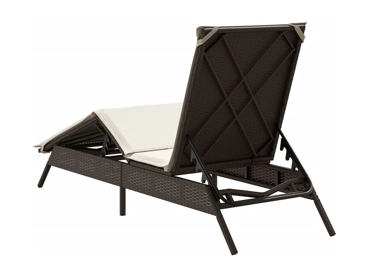 Chaise longue avec coussin marron résine tressée