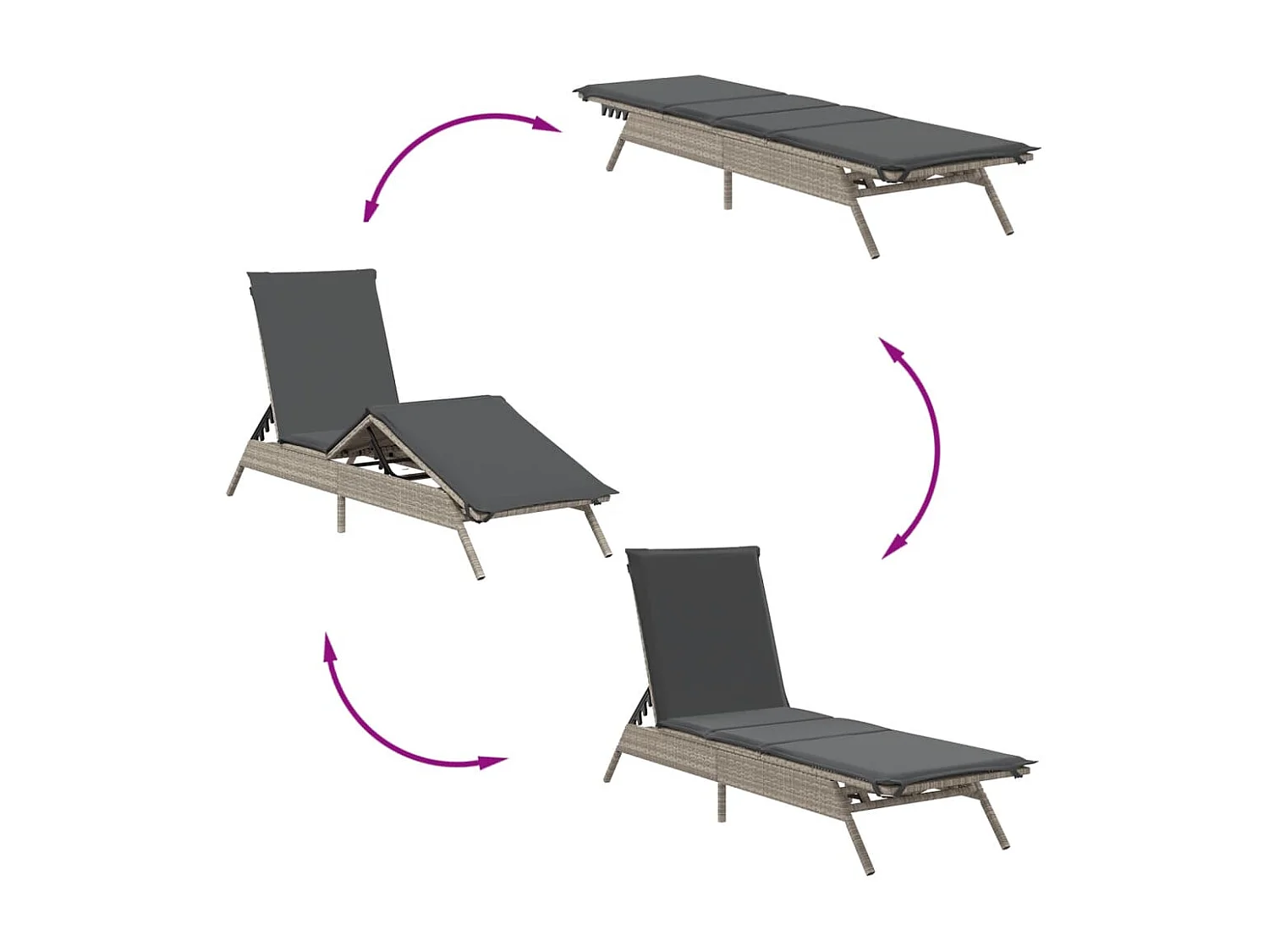 Chaise longue avec coussin gris clair résine tressée