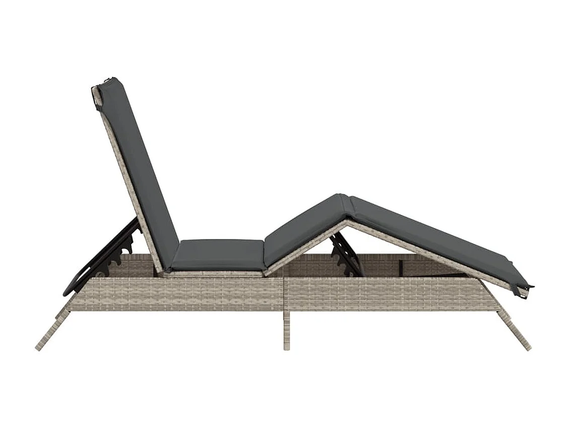 Chaise longue avec coussin gris clair résine tressée