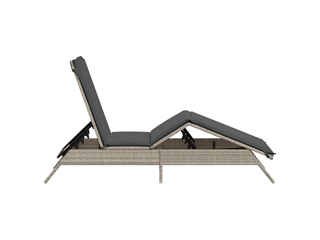 Ligbed met kussen poly rattan lichtgrijs