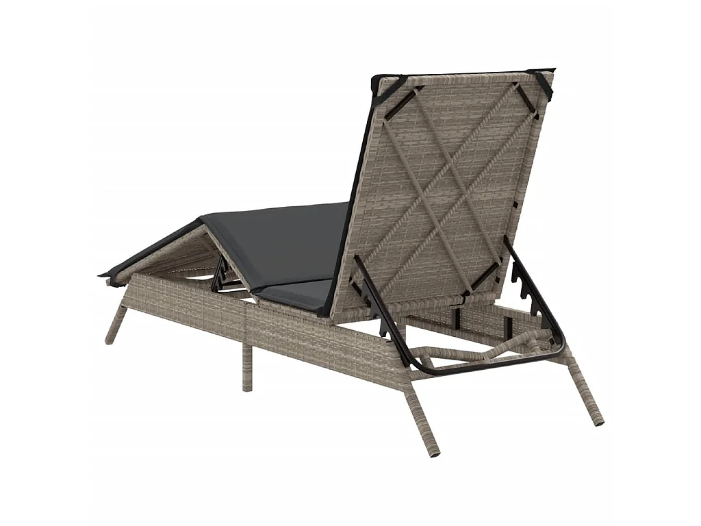 Ligbed met kussen poly rattan lichtgrijs
