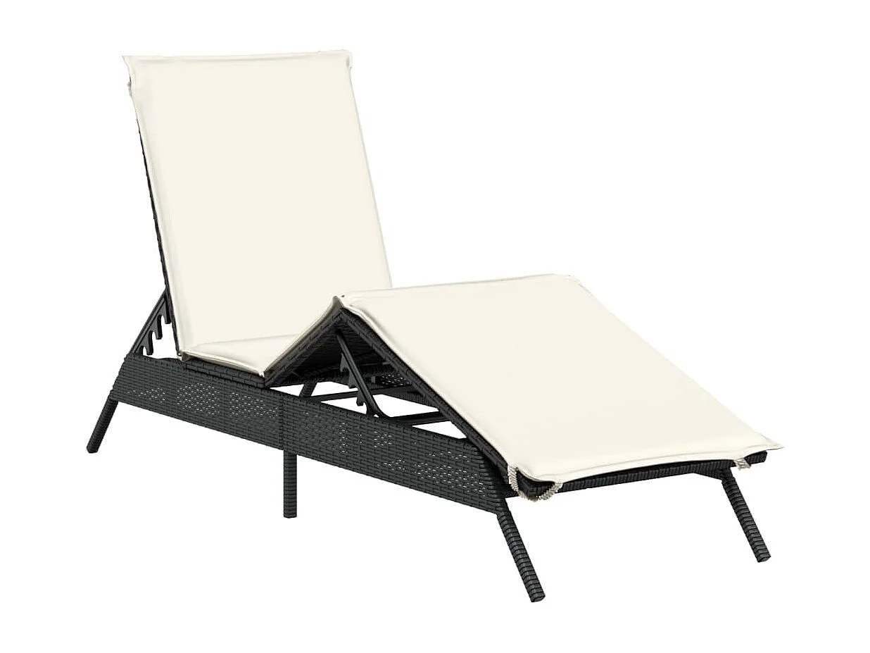 Chaise longue avec coussin noir résine tressée