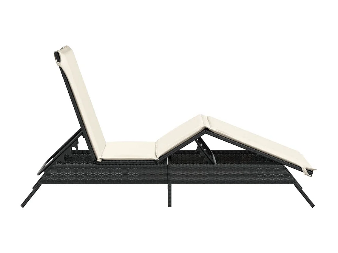 Chaise longue avec coussin noir résine tressée