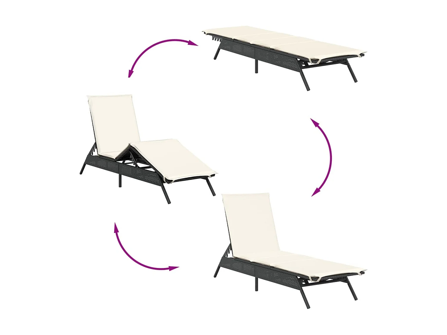 Chaise longue avec coussin noir résine tressée