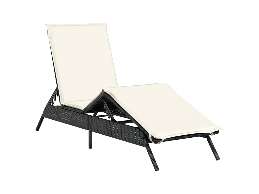 Ligbed met kussen poly rattan zwart