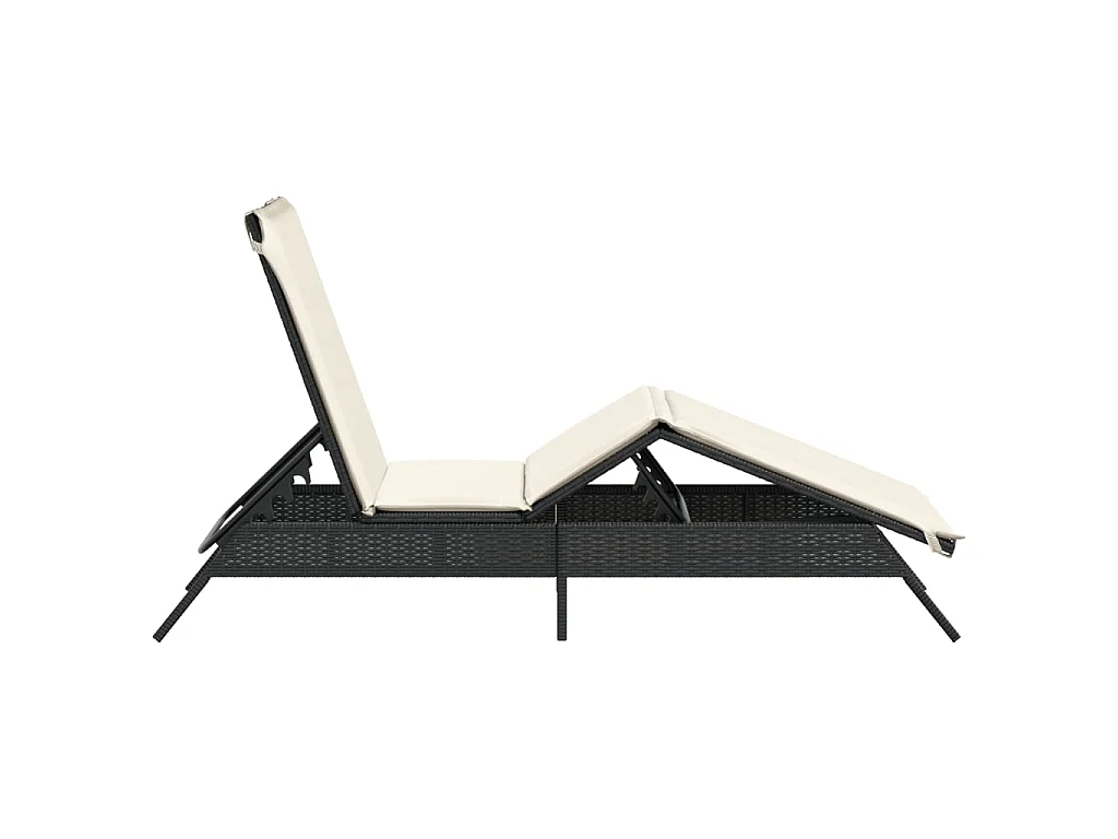 Ligbed met kussen poly rattan zwart