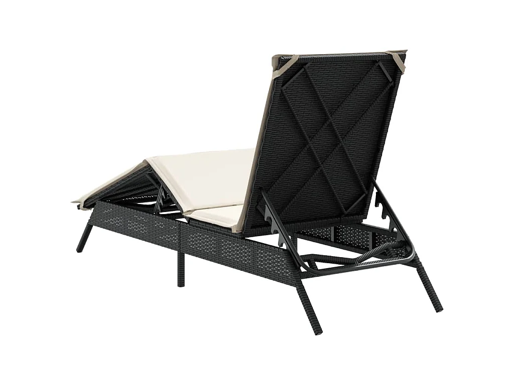Ligbed met kussen poly rattan zwart