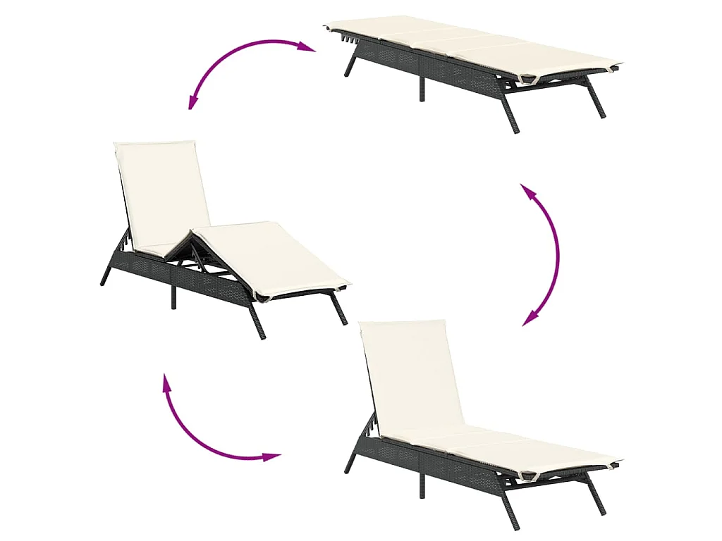 Ligbed met kussen poly rattan zwart