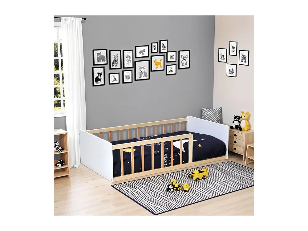 LIT 70x140 PILOU avec sommier et matelas/ Blanc et Naturel