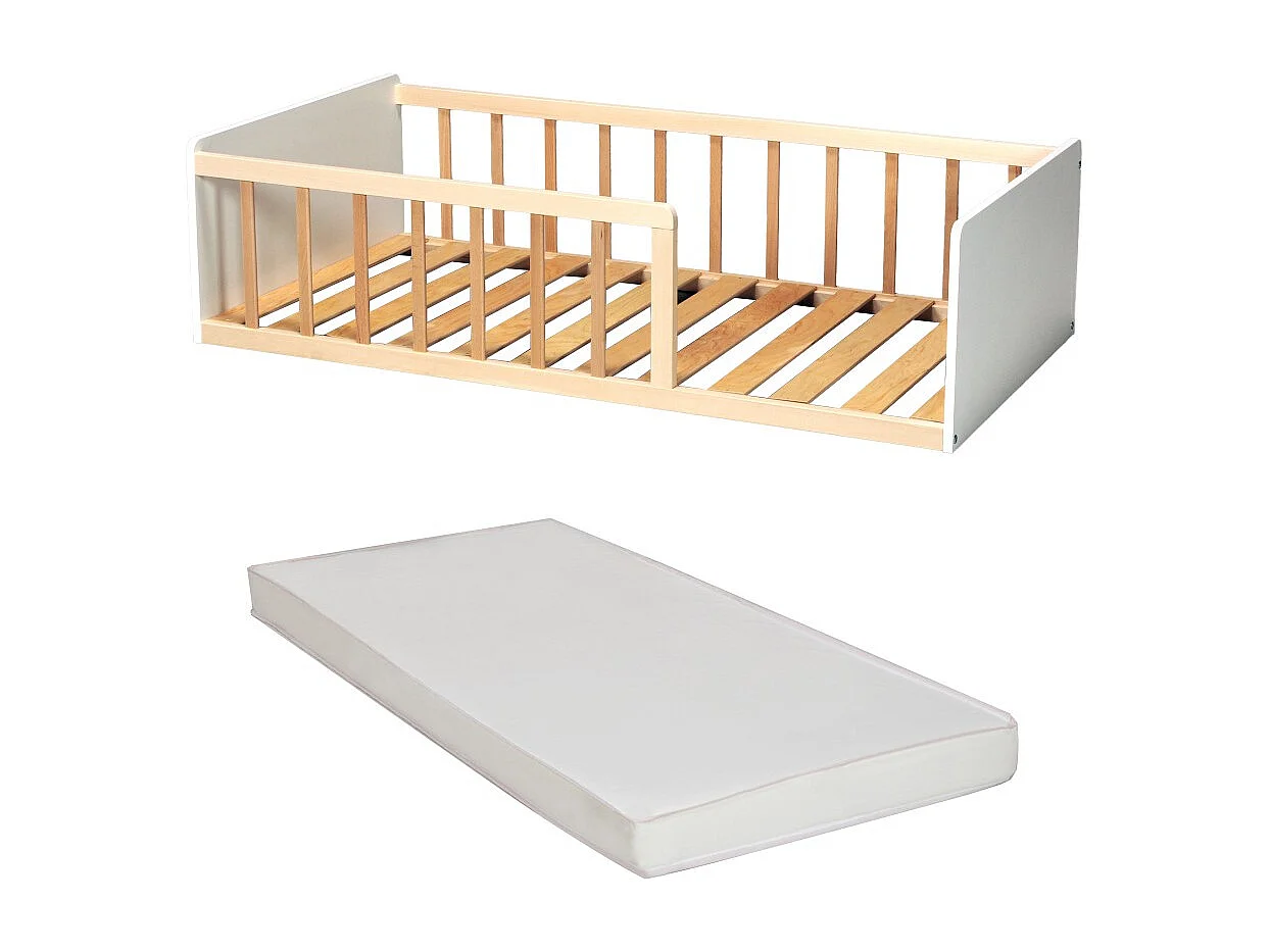 LIT 70x140 PILOU avec sommier et matelas/ Blanc et Naturel
