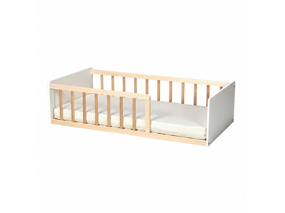 LIT 70x140 PILOU avec sommier et matelas/ Blanc et Bois clair