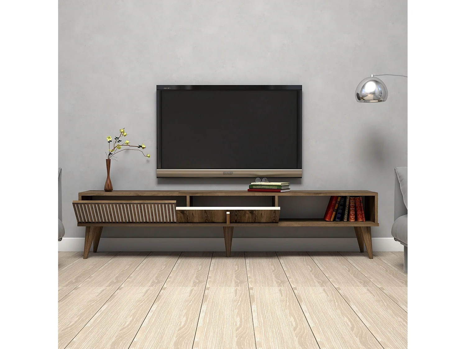 Grand meuble TV en bois noyer 2 portes Roma 180cm