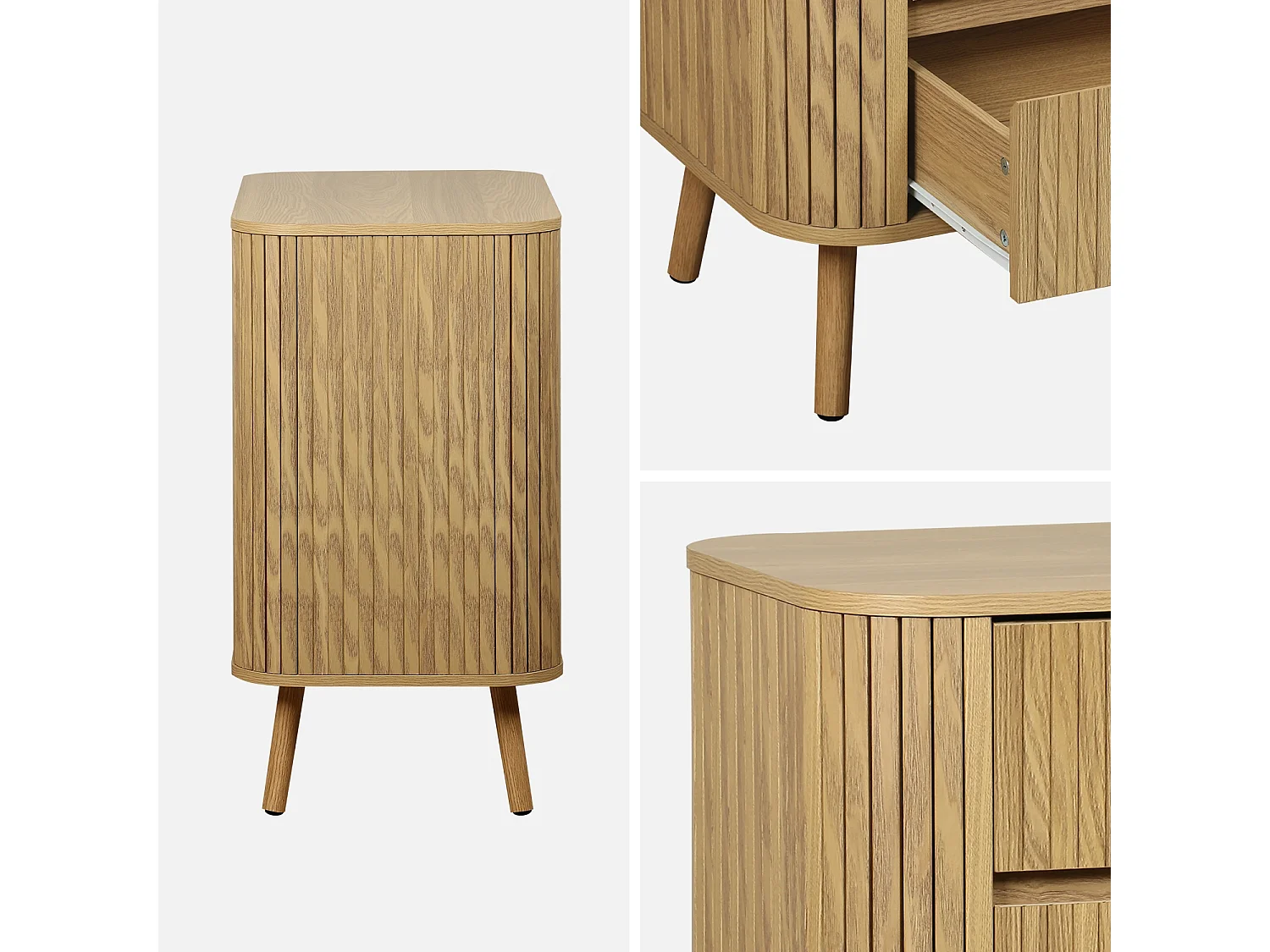 Commode 3 tiroirs. décor strié naturel. L 80x P 45  H 80cm