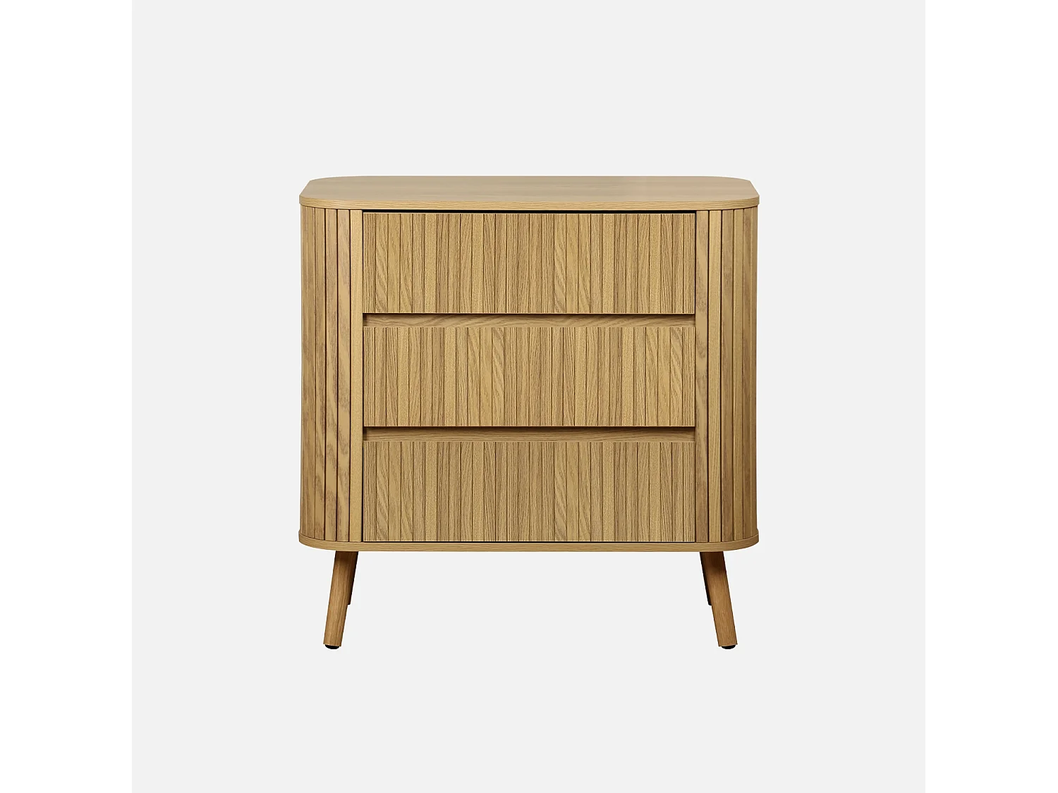 Commode 3 tiroirs. décor strié naturel. L 80x P 45  H 80cm