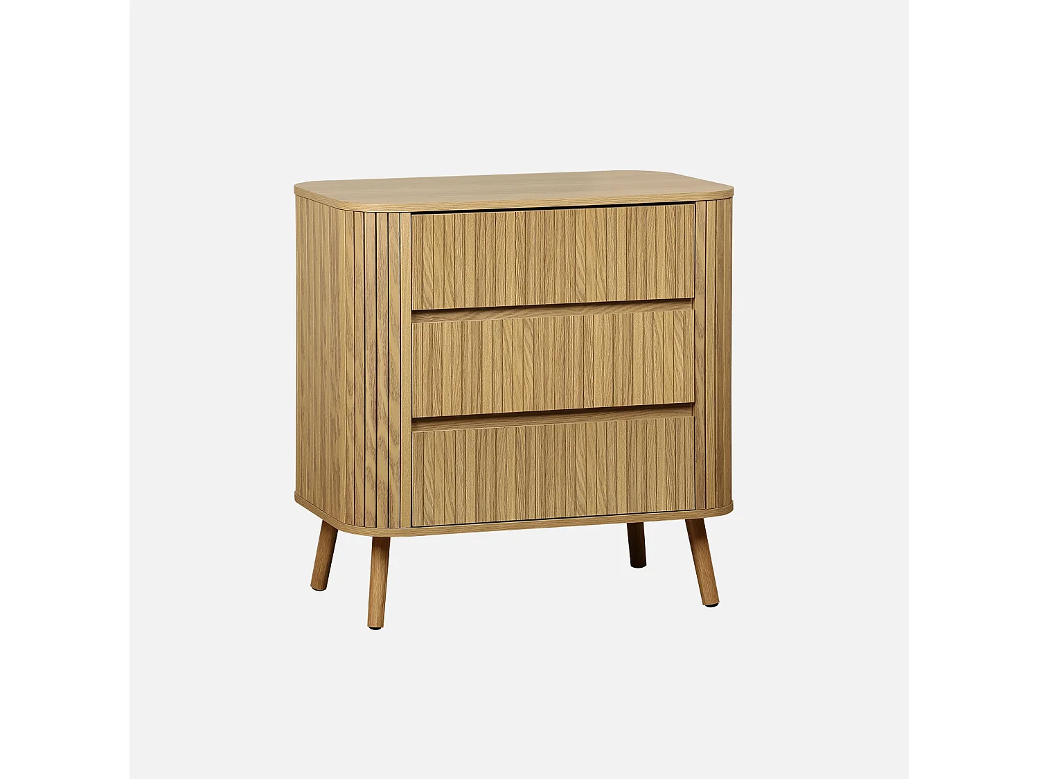 Commode 3 tiroirs. décor strié naturel. L 80x P 45  H 80cm
