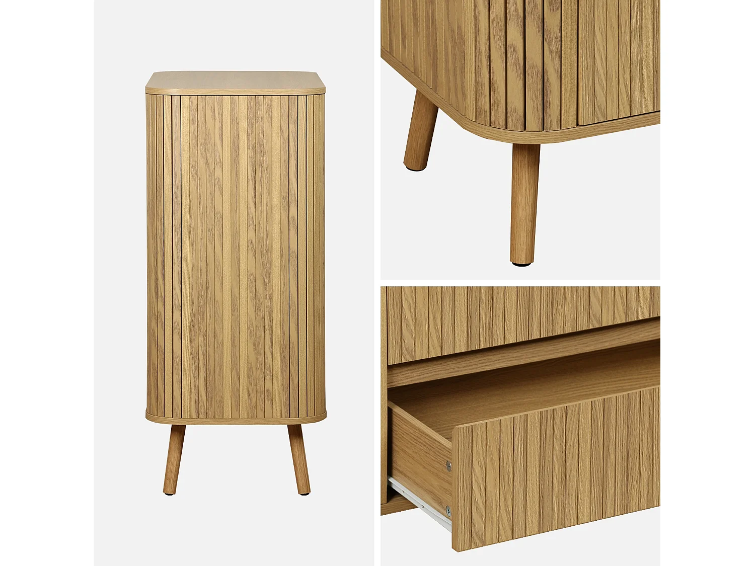 Cómoda con decoración estriada, 4 cajones natural