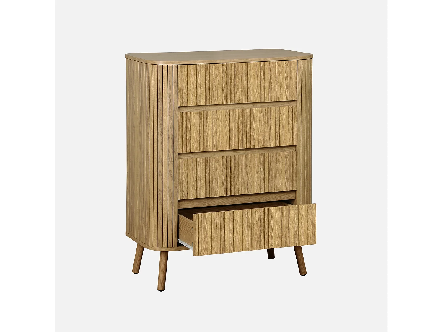 Commode 4 tiroirs. décor strié naturel. L 80x P 45  H 100cm