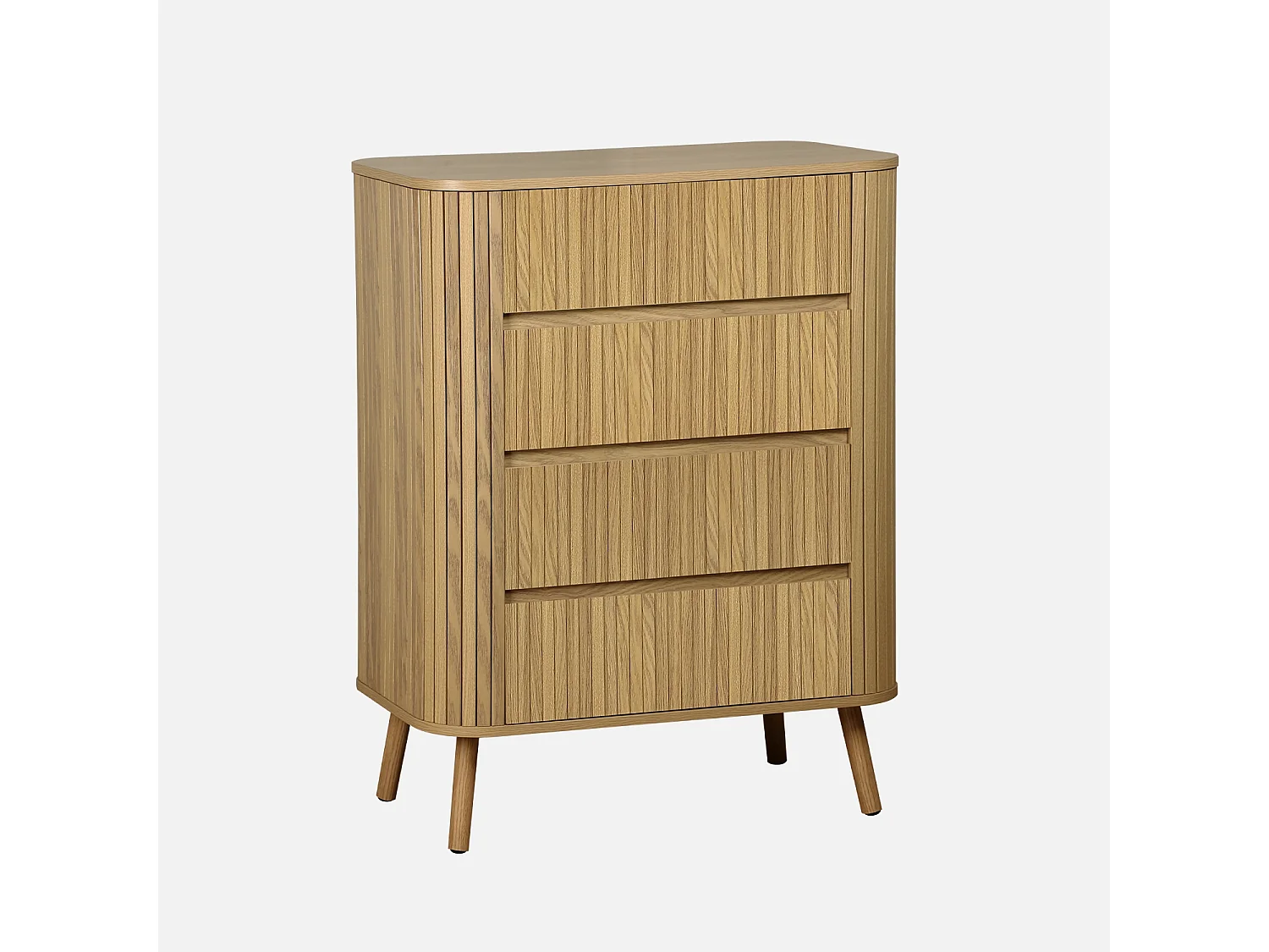 Commode 4 tiroirs. décor strié naturel. L 80x P 45  H 100cm