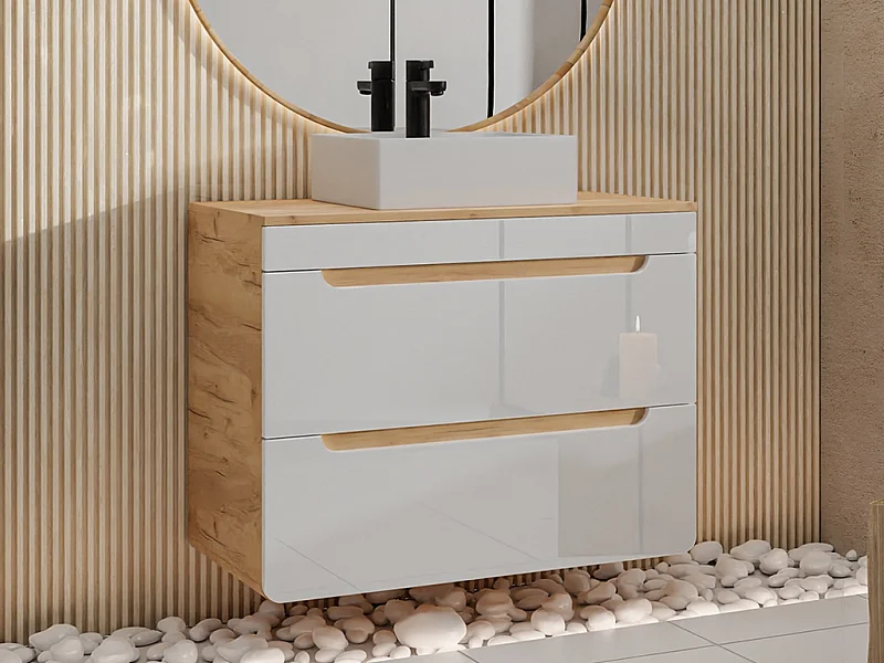 Móvel de casa de banho suspenso com lavatório de pousar cor natural e branco 80 cm - ARUBA