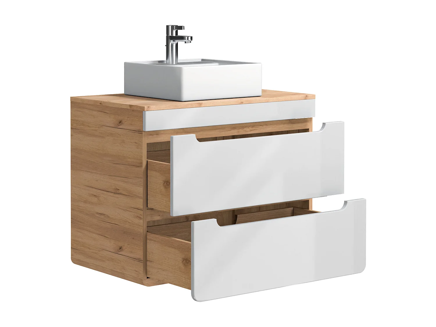 Móvel de casa de banho suspenso com lavatório de pousar cor natural e branco 80 cm - ARUBA