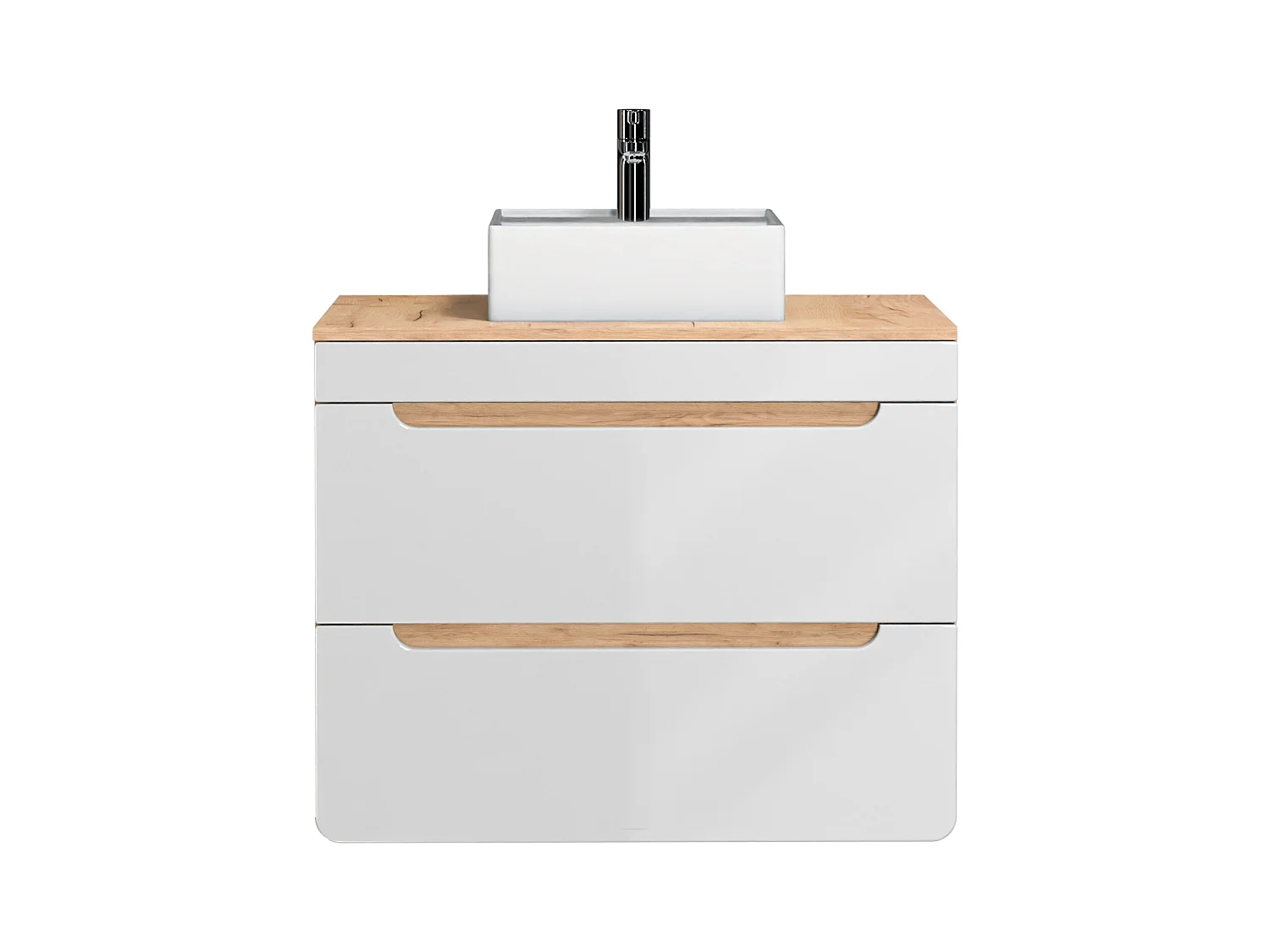 Hangmeubel voor badkamer met opbouwwastafel - Naturel en wit - 80 cm - ARUBA