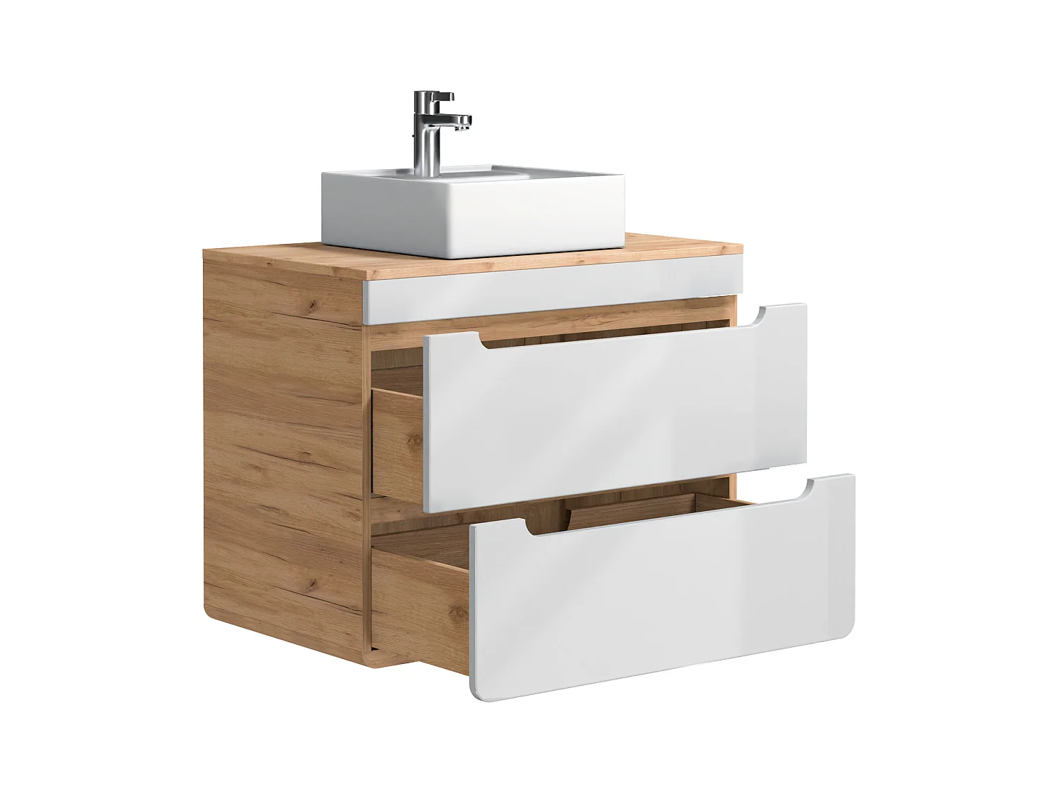 Hangmeubel voor badkamer met opbouwwastafel - Naturel en wit - 80 cm - ARUBA