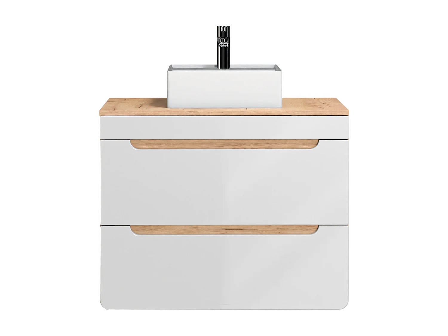 Hangmeubel voor badkamer met opbouwwastafel - Naturel en wit - 80 cm - ARUBA