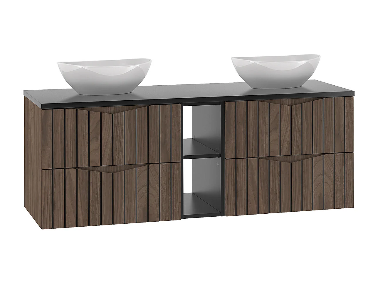 Ensemble Meuble double vasque 140cm 2 niches et colonne Siena bois et noir