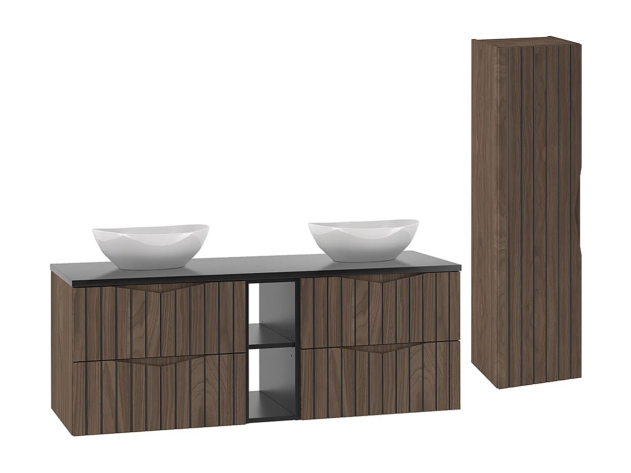 Set di mobili da bagno doppio lavabo Siena marrone e nero