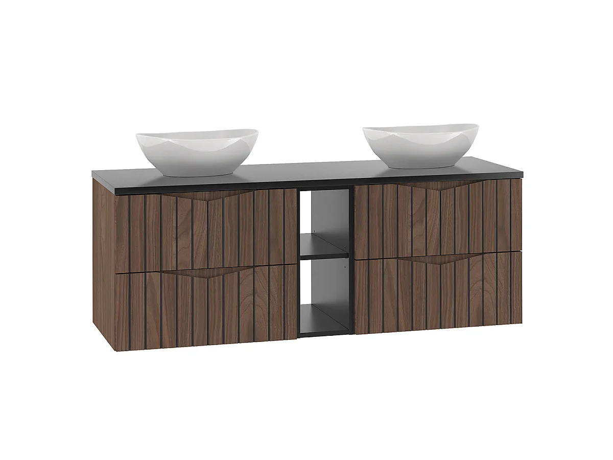 Set Doppelwaschtisch 140cm 2 Nischen und Säule Siena Holz und schwarz