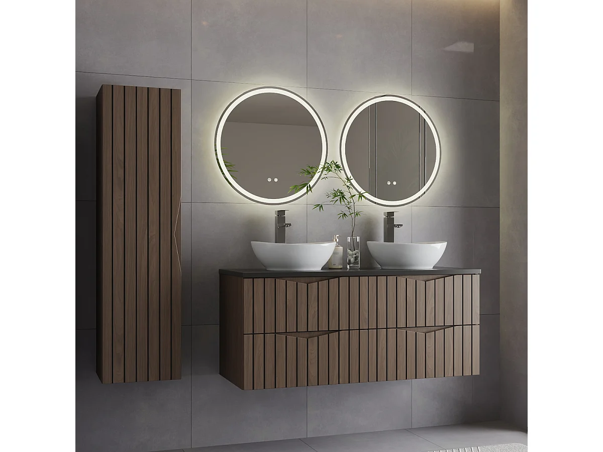 Ensemble meuble double vasque 120cm et colonne Siena bois et noir