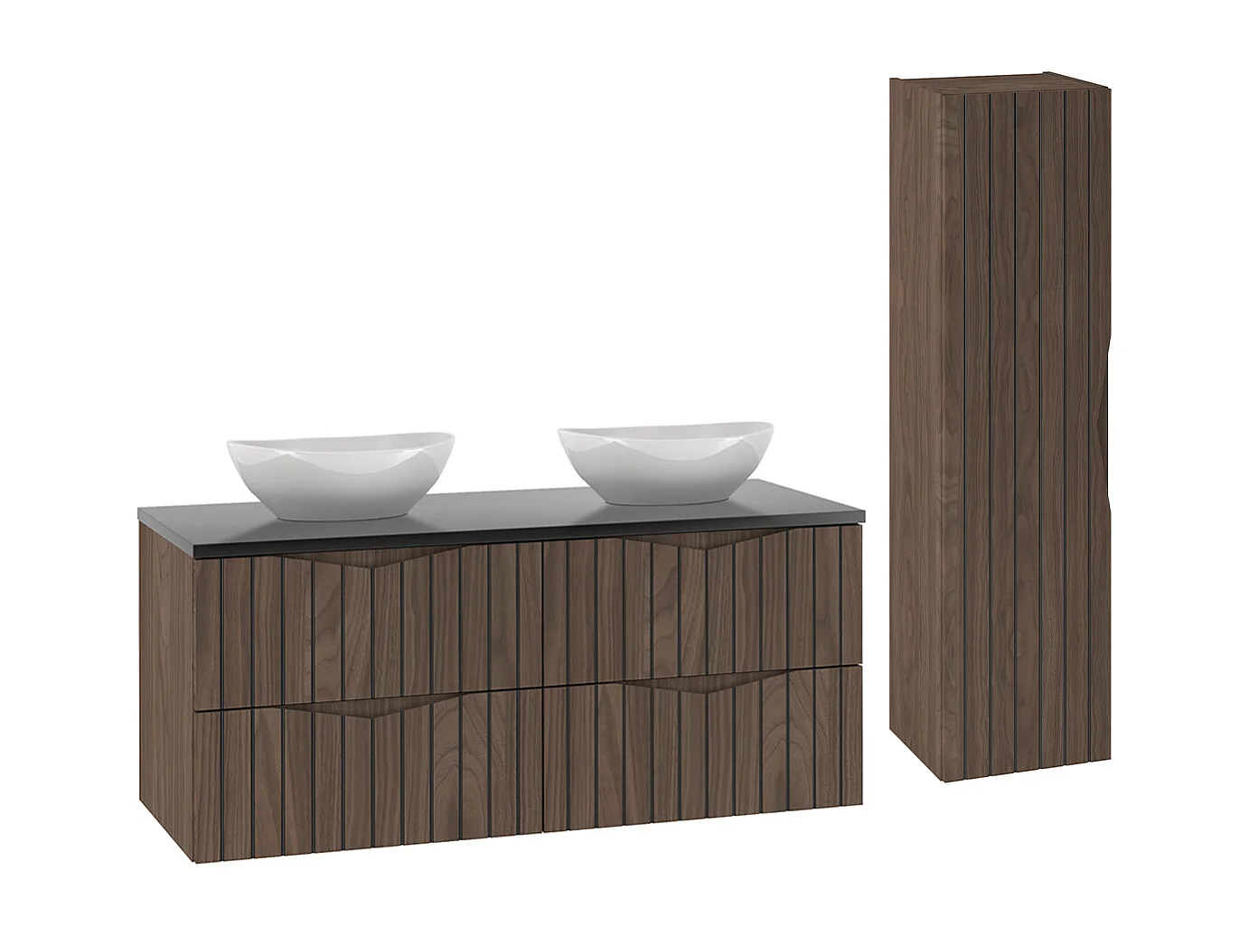 Ensemble meuble double vasque 120cm et colonne Siena bois et noir