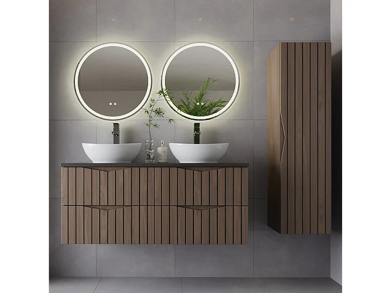 Ensemble meuble double vasque 120cm et colonne Siena bois et noir