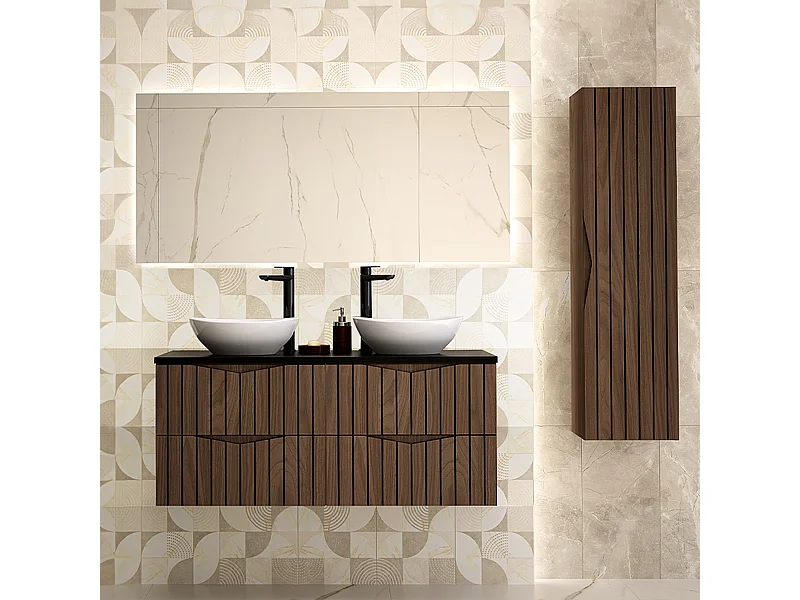 Conjunto de móveis de casa de banho com lavatório duplo Siena madeira e preto 120cm