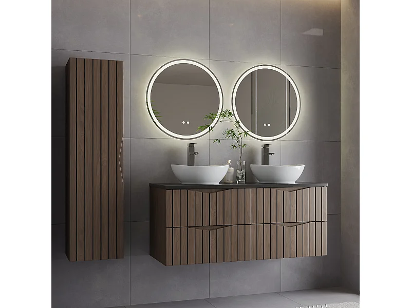 Conjunto de muebles doble lavabo 120cm y columna Siena madera y negro