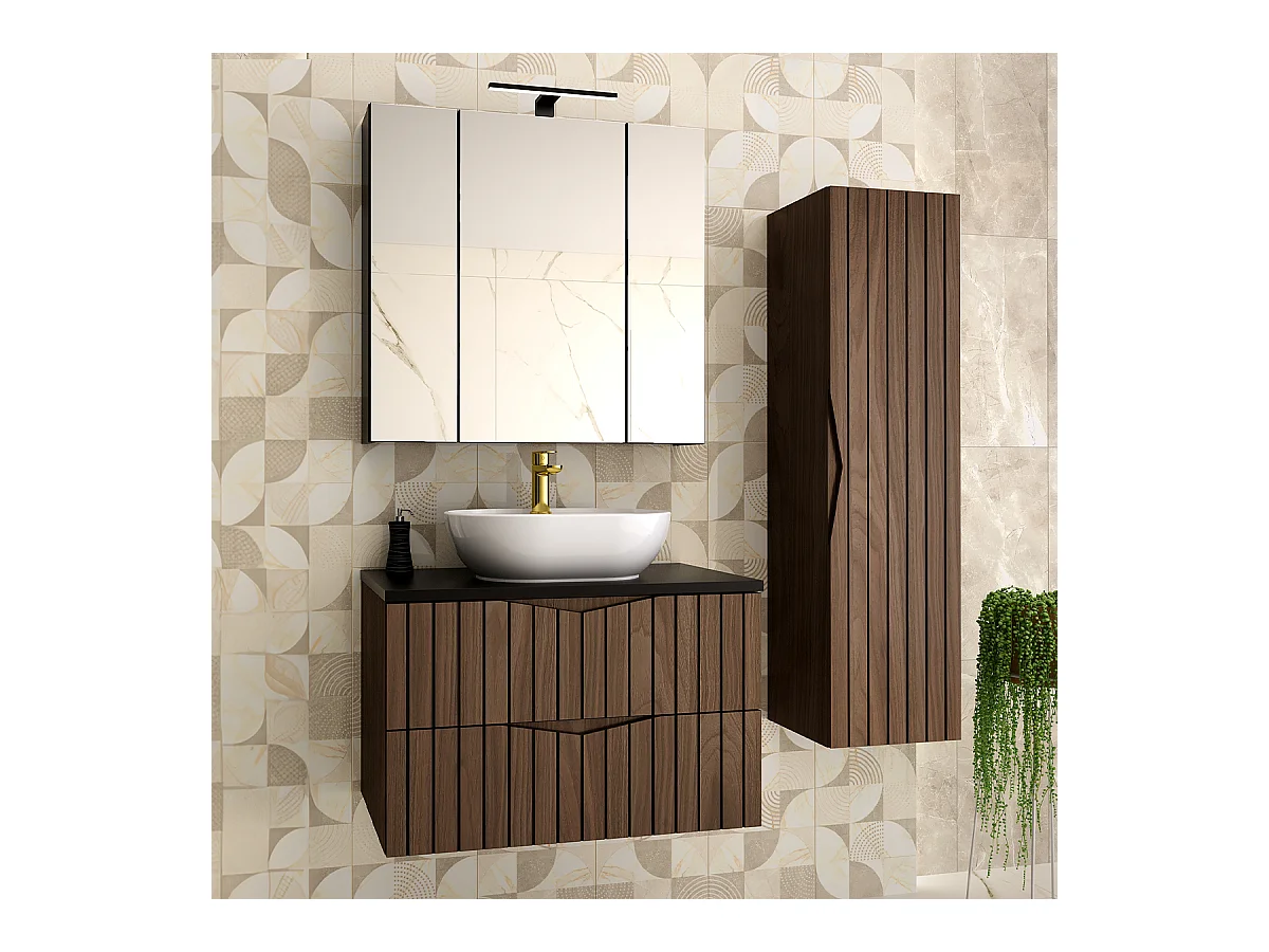 Set aus Einzelwaschtisch 80cm und Säule Siena aus Holz und Schwarz