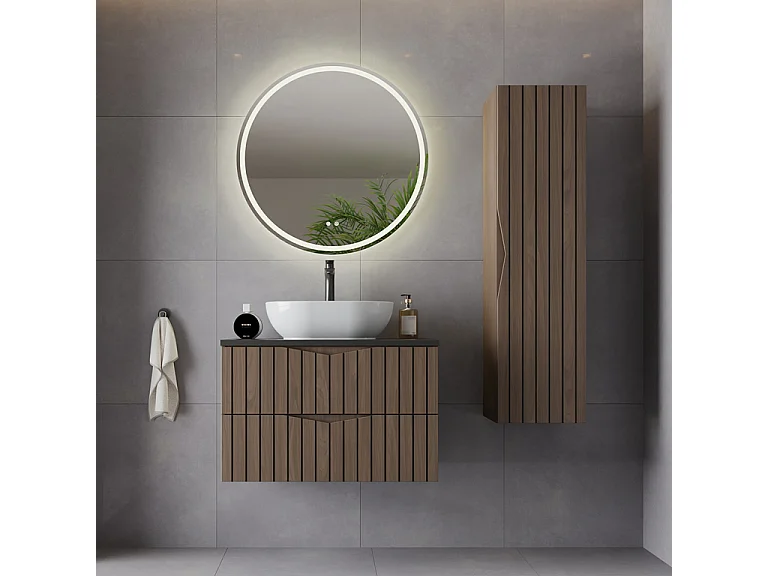 Ensemble meuble simple vasque 80cm et colonne Siena bois et noir