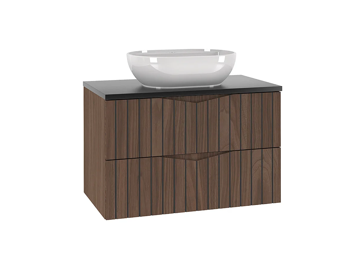 Ensemble meuble simple vasque 80cm et colonne Siena bois et noir