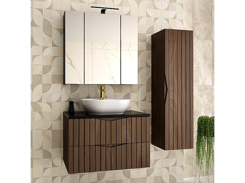 Set di mobili da bagno con lavabo Siena marrone e nero 80cm
