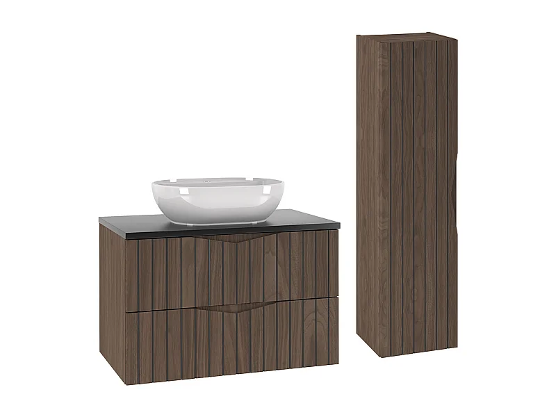 Conjunto de muebles con lavabo individual 80cm y columna Siena madera y negro